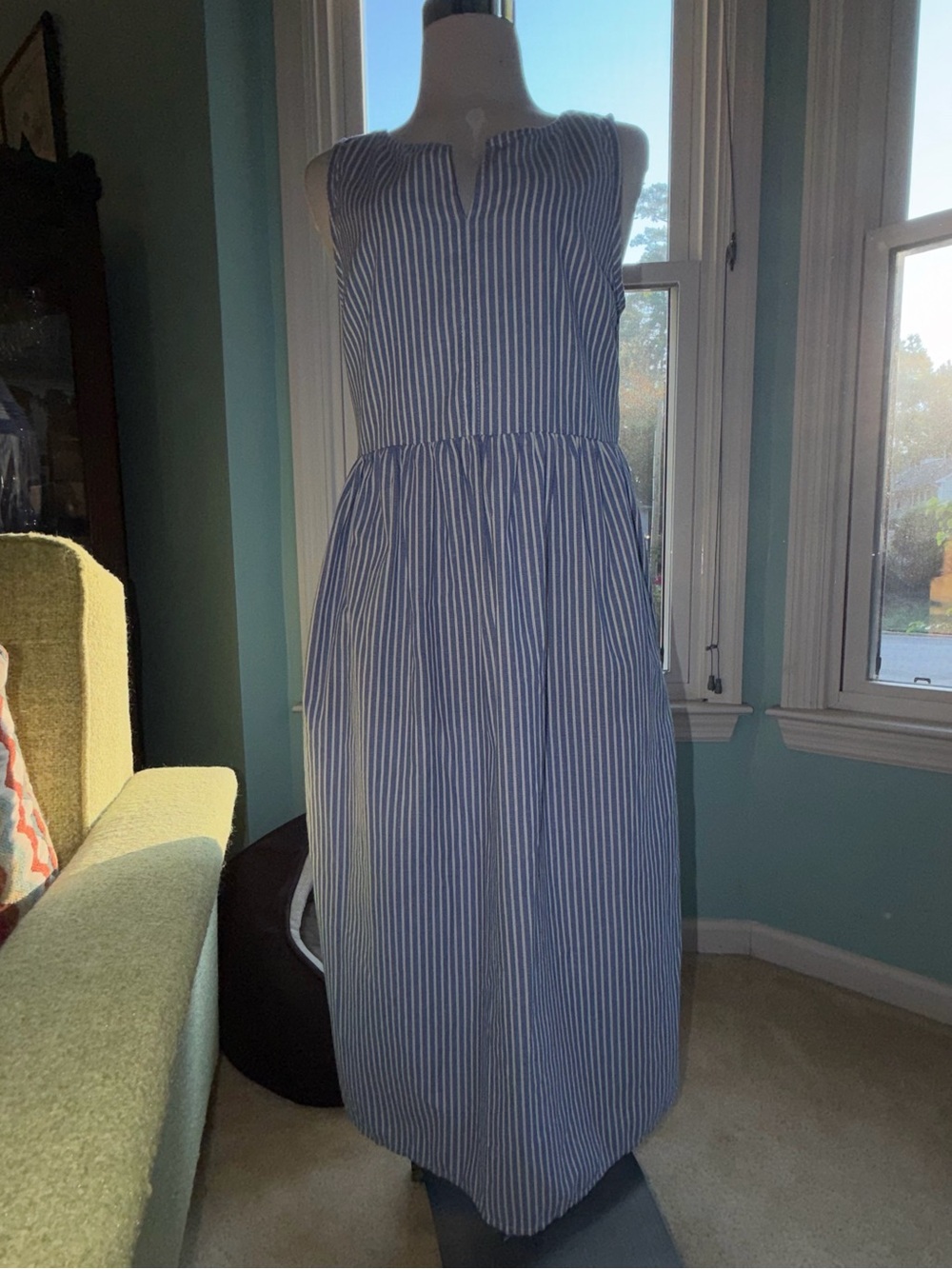 Monteau Los Angeles Women’s Blue Striped Drop Waist Cotton Dress - Size M - EUC